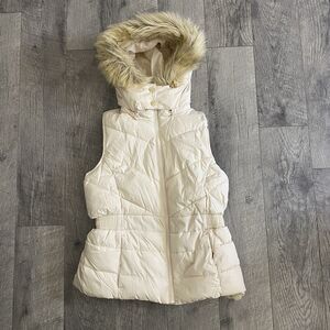 Banana Republic Women's Blue Vest Puffer‎ Full Zip Removable Faux Fur Hood